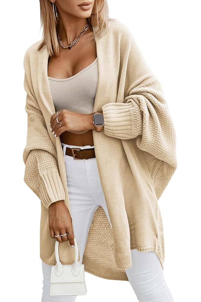 Miladusa Women's Long Cardigan Sweaters Batwing Sleeve Open